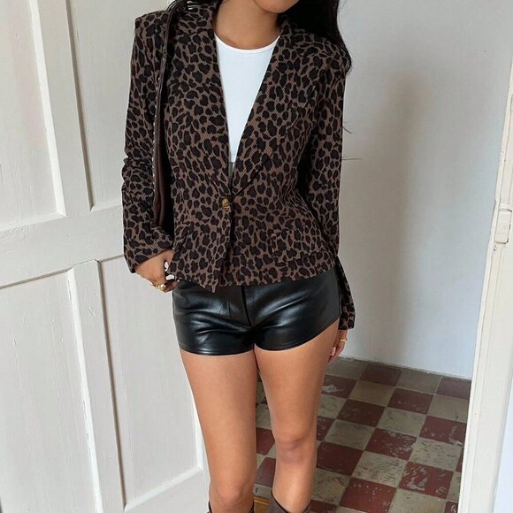 Multicolor Casual Women's Streetstyle Leopard Print Blazer Jacket - Picture 5 of 7